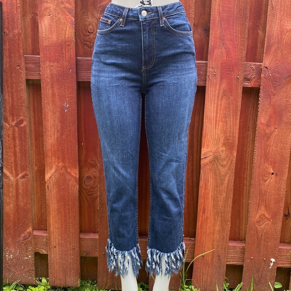 Topshop Dree Fringe Crop Jean Size W28 L 32 - Picture 2 of 8